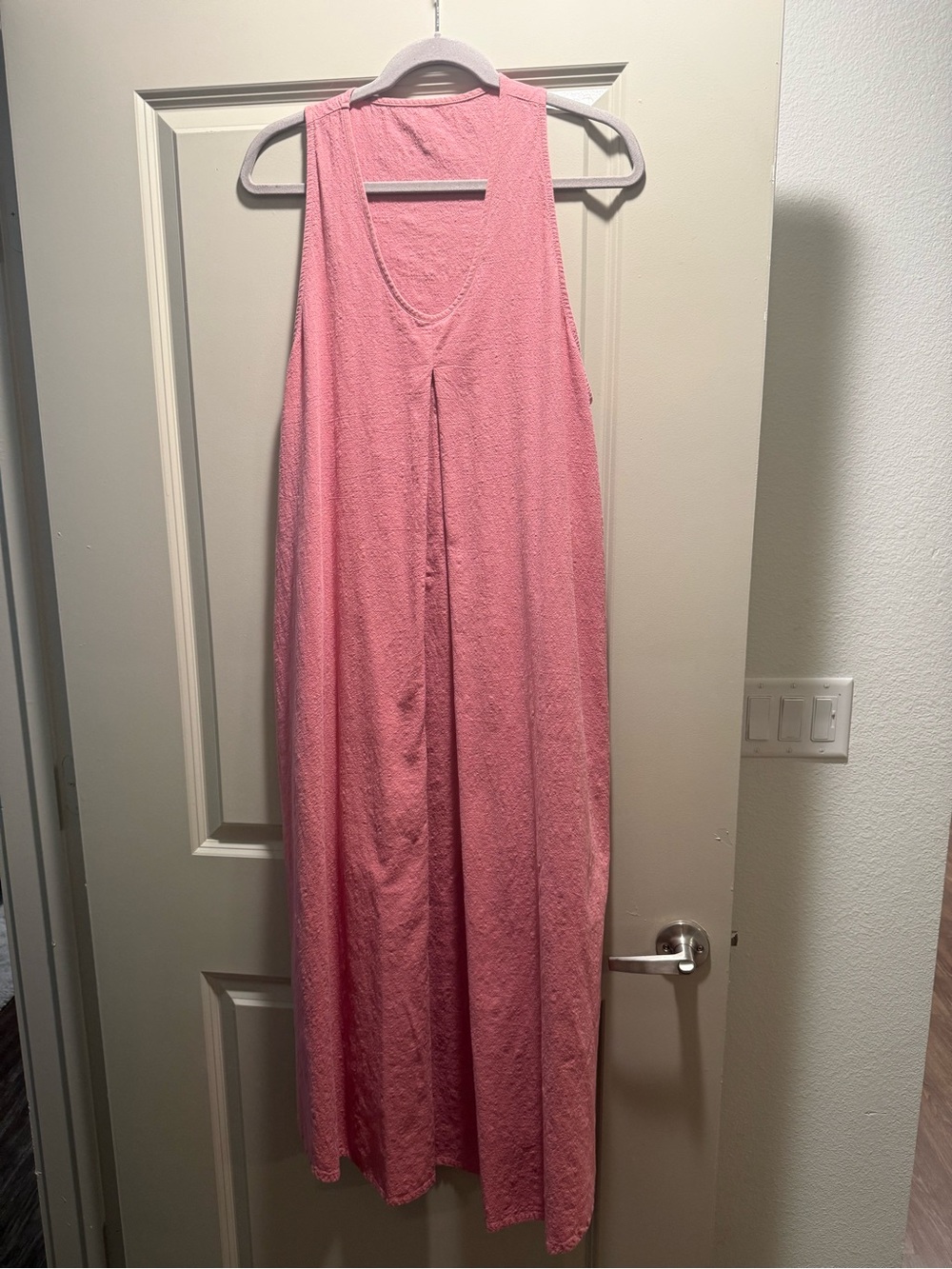 Dusty Rose Pink Linen Look Sleeveless V Neck Maxi Dress Pockets